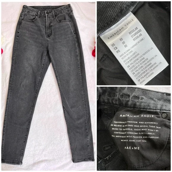 American Eagle Outfitters Stretch Curley Mom Black Wash Jeans Size 00 - Picture 4 of 14